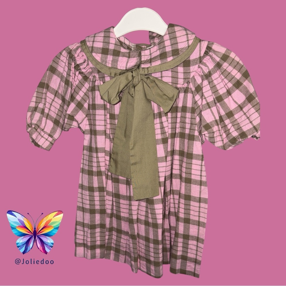 Pink and Brown Plaid Kids dress by Françoise Bouthillier Size 2